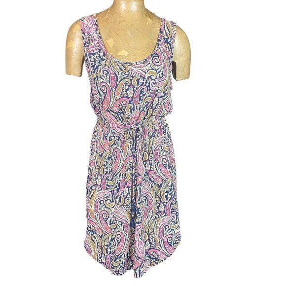 Lucky Brand Verna Floral Paisley Print Dress Linen Blend Sz M #330F - Picture 2 of 8